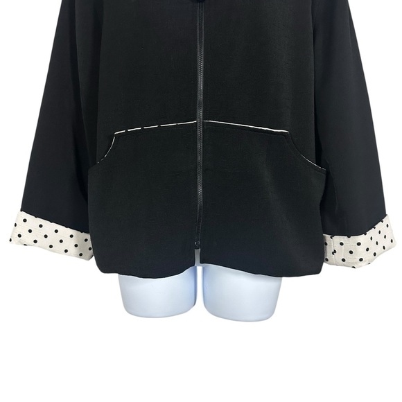 Caroline Rose Black Zip Front Jacket Polka Dot Cuff Pockets Womens Size Medium - Picture 9 of 13